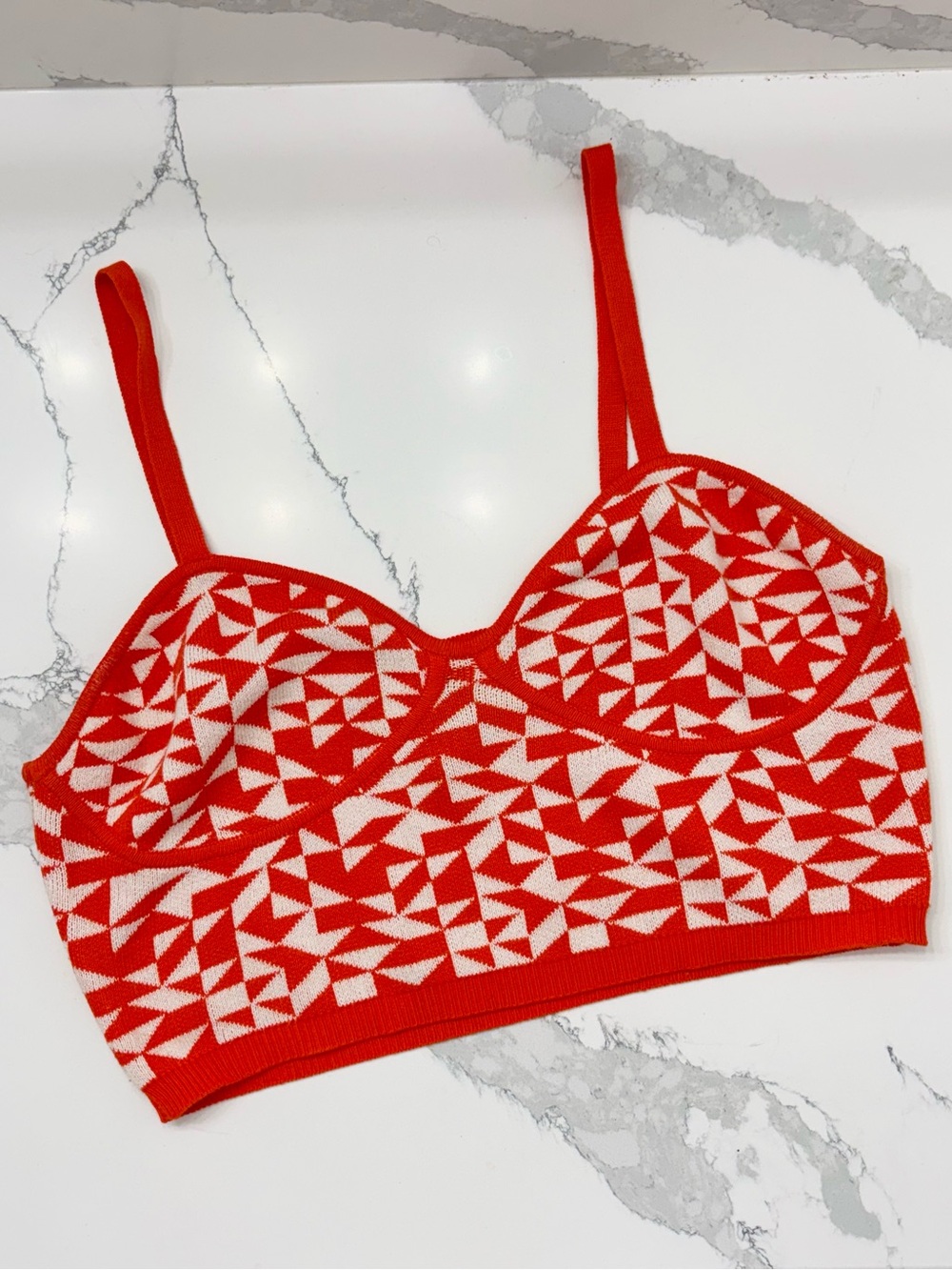 Target Future Collective Women’s Small Orange and White Geometric Knit Crop Top